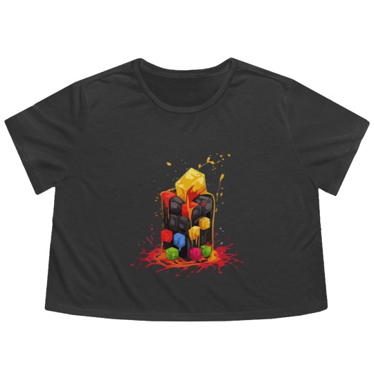 Discover Rainbow Abstraction melted rubix cube - Rainbow Abstraction Melted Rubix Cube - Flowy Cropped Tees