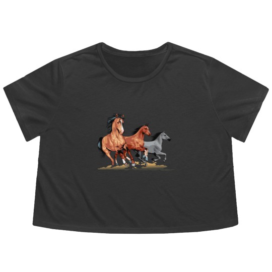 Discover Horses | Three Horses Flowy Cropped Tees