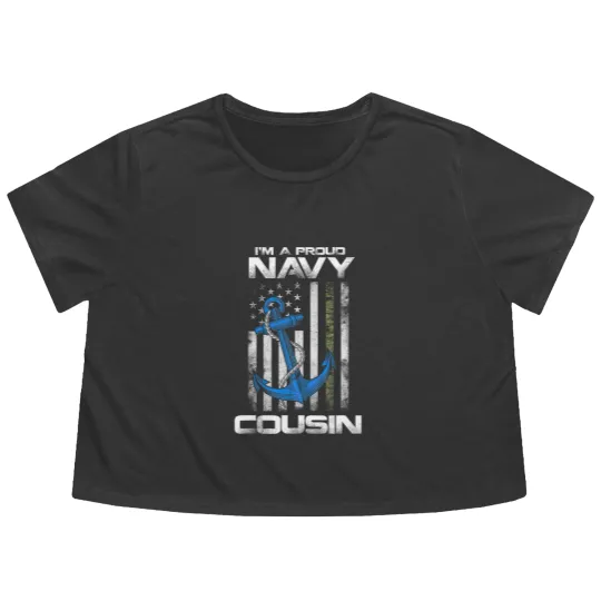 Discover Proud Navy Cousin American Flag Vintage Flowy Cropped Tees