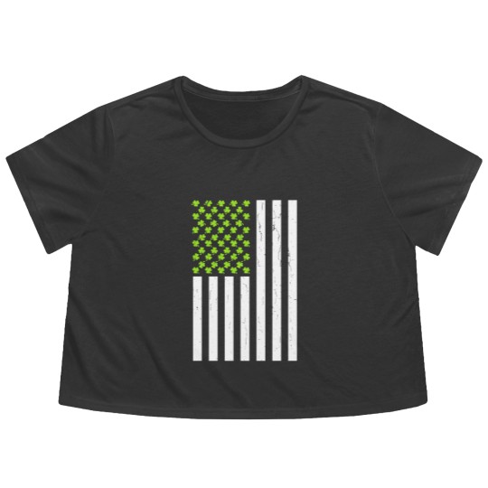 Discover Shamrock American Flag Flowy Cropped Tees