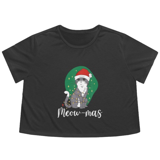 Discover Meow-Mas Cat Christmas Kitten Animal Christmas Tre Flowy Cropped Tees