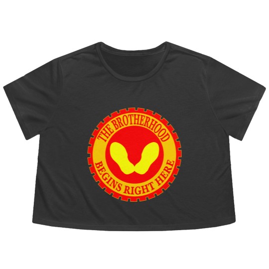 Discover The Brotherhood Begins Right Here Yellow Footprint Flowy Cropped Tees