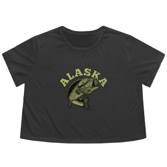 Discover Alaska USA State Travel Souvenir Funny Fishing Flowy Cropped Tees