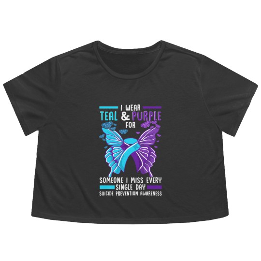 Discover Teal And Purple Ribbon Suicide Prevention Awarenes Flowy Cropped Tees