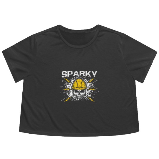 Discover Sparky Grounded Voltage Electrician Lineman Skull Flowy Cropped Tees