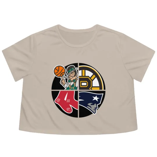 Discover Boston Sports Quad Cap Flowy Cropped Tees