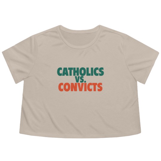 Discover Catholics Vs. Convicts Retro 1988 Football Game Flowy Cropped Tees