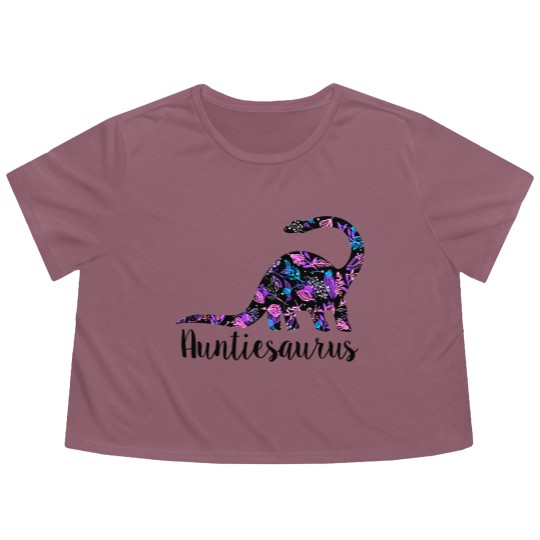 Discover Womens Auntiesaurus Flowy Cropped Tees Funny Kids Gift for Aunt Cute Graphic Dinosaur Top