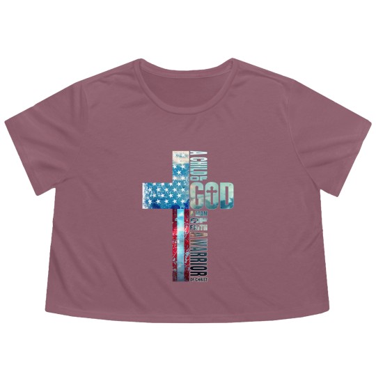 Discover Faith Cross American Flag Flowy Cropped Tees Christ Jesus Religious Flowy Cropped Tees