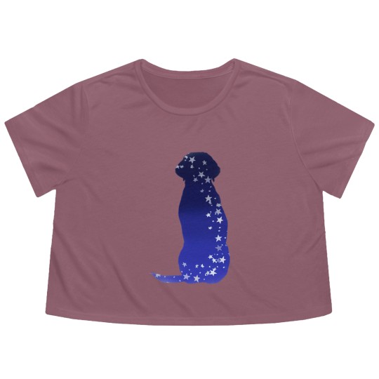 Discover Cosmic dog silhouette in blue with stars Flowy Cropped Tees