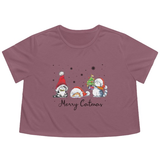 Discover Cats With Santa Hat Merry Catmas Cat Lover Christmas Gift Flowy Cropped Tees