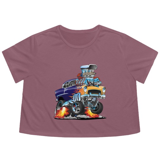 Discover Classic Fifties Hot Rod Muscle Car Cartoon - Car - Flowy Cropped Tees