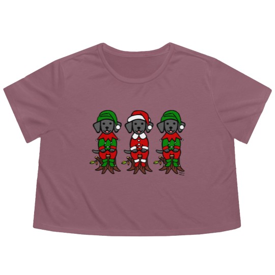 Discover Christmas Three Black Lab Puppies Flowy Cropped Tees