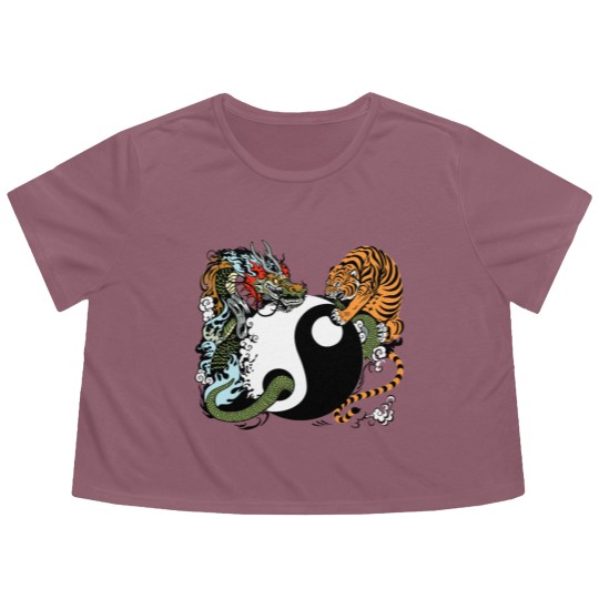 Discover dragon and tiger yin yang symbol Flowy Cropped Tees