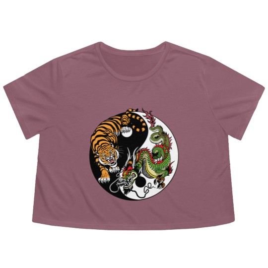 Discover dragon and tiger yin yang symbol Flowy Cropped Tees