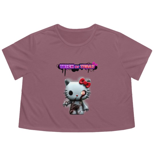 Discover kitty trick or treat Flowy Cropped Tees