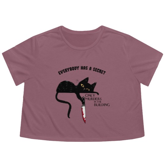 Discover Everybody Has A Secret Only Murders In The Building Flowy Cropped Tees, Black Cat Witchy Cat Halloween