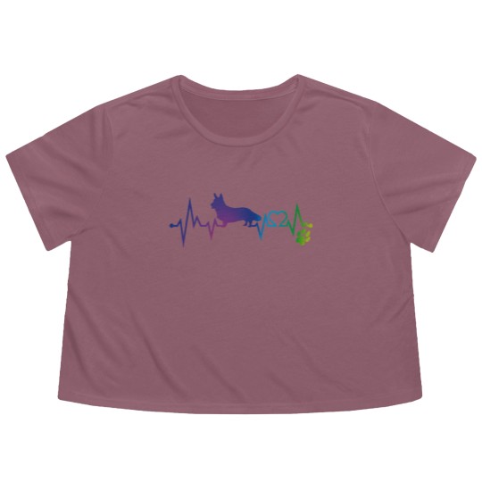 Discover Cardigan Welsh Corgi T-ShirtCardigan Welsh corgi Colorful Heartbeat, Heart & Dog Paw Flowy Cropped Tees Flowy Cropped Tees