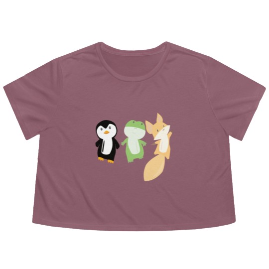 Discover Penguin frog fox cute animals for kids animal fun Flowy Cropped Tees