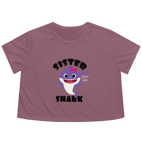 Discover Sister Shark Gift Cute Baby Shark Matching Family Flowy Cropped Tees