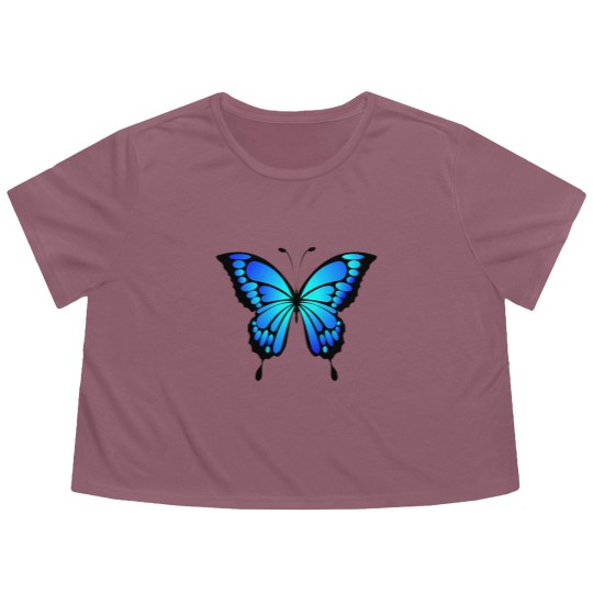 Discover blue butterfly Flowy Cropped Tees