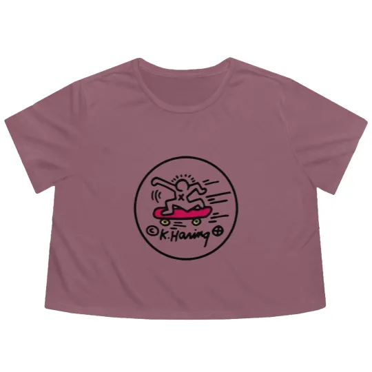 Discover Keith Haring Skateboard Flowy Cropped Tees