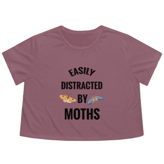Discover Easily Distracted By Moths | Moth Lover Gift Moon Flowy Cropped Tees