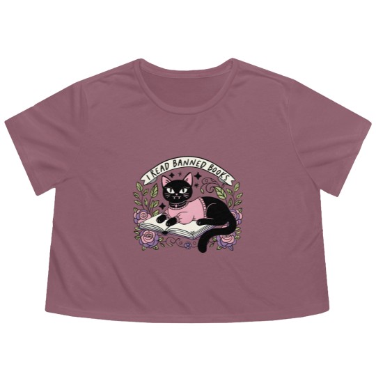 Discover I Read Banned Books Flowy Cropped Tees, Bookish Cat Flowy Cropped Tees
