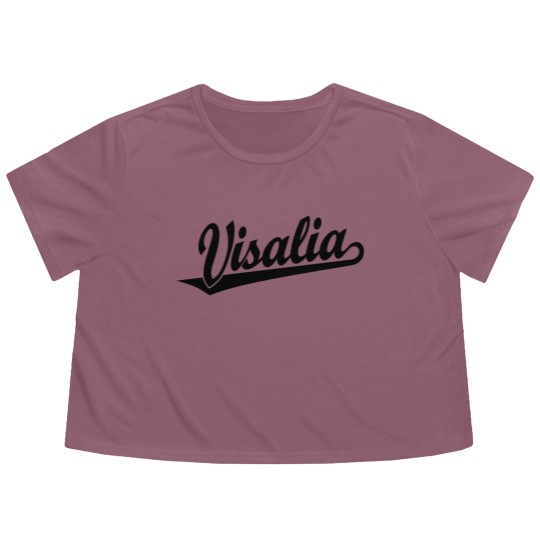 Discover Visalia script logo in black Flowy Cropped Tees