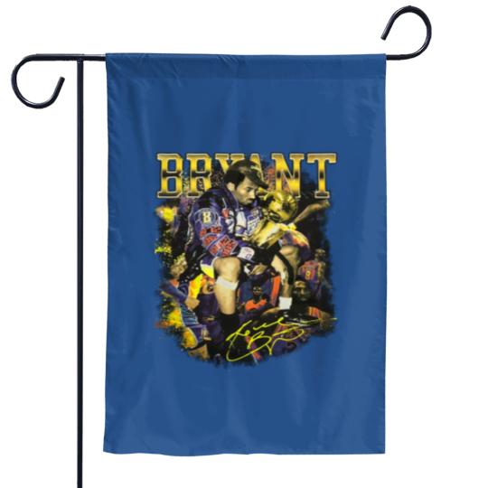 Discover KOBE BRYANT- CHAMPIONSHIP PHOTO Black Short Sleeve Garden Flags