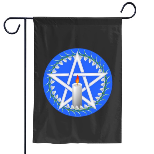 Discover White Imbolc Pentagram with Snowdrops Garden Flags