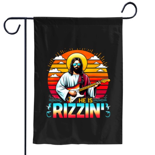Discover he is rizzin easter christian jesus funny jesus guitarist Garden Flags
