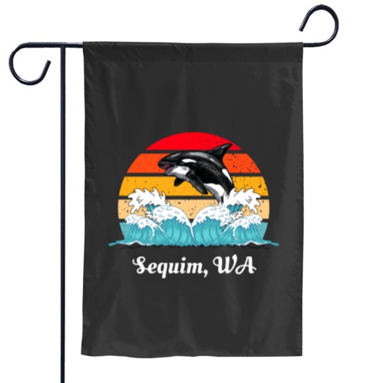 Discover Vintage Sequim WA Distressed Orca Killer Whale Art Garden Flags