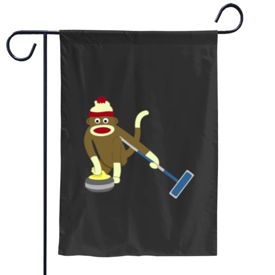 Discover Sock Monkey Curling Classic Garden Flags