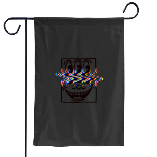 Discover Three Eyed Smiling Face Glitch Essential Garden Flags