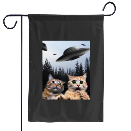 Discover Funny Cat Selfie with UFOs Garden Flags