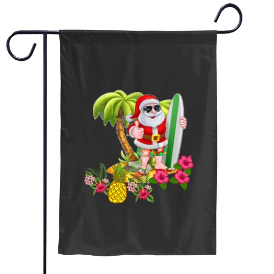 Discover Christmas in July Santa Hawaiian Surfing T Shirt Summer Surf Garden Flags