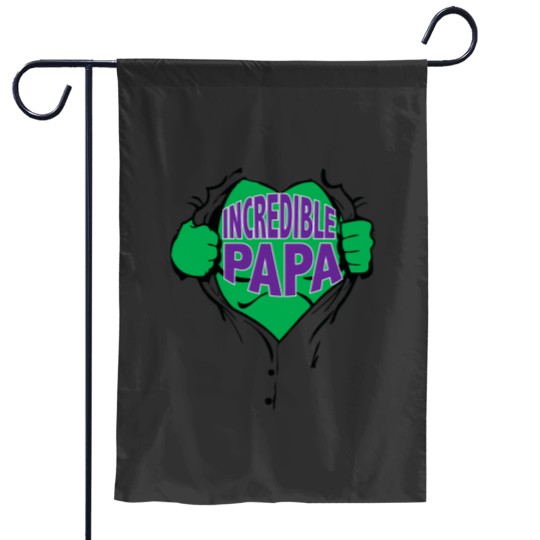 Discover Incredible Papa Superhero Open Chest Greens Man Garden Flags