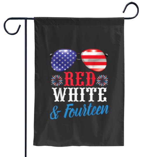 Discover Fireworks US Glasses Red White amp Fourteen Years Old Birthday Garden Flags