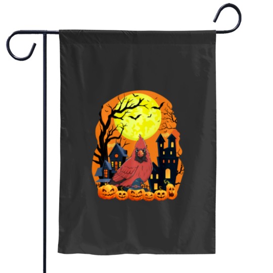 Discover Cardinal Bird With Pumpkins Funny Scary Halloween Party Long Sleeve Garden Flags