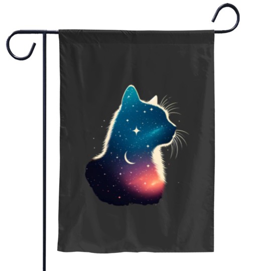 Discover Cosmic Cat Silhouette Galaxy Space Feline Lover Celestial Design Garden Flags