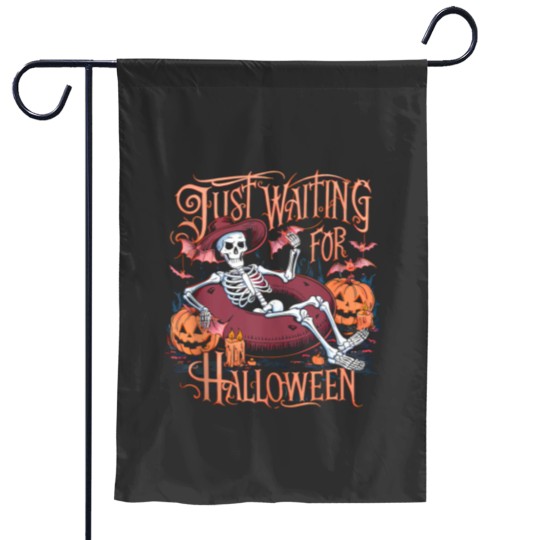 Discover Just Waiting for Halloween Skeletonn Funny Spooky Pumpkin Garden Flags