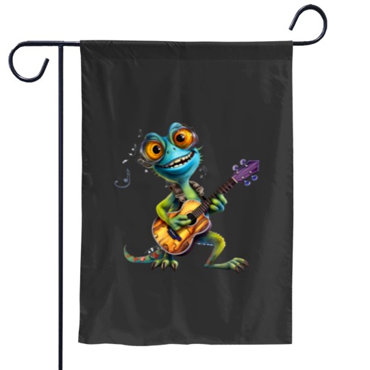 Discover Cartoon Chameleon Plays The Guitar Garden Flags