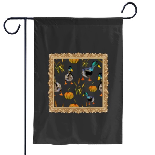 Discover Fall Ducks and Pumpkin Pattern Framed Garden Flags