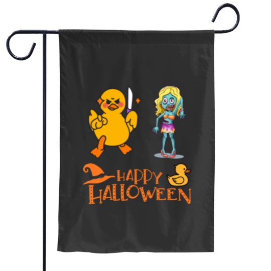 Discover Killer Rubber Duck fighting Zombie Girl Garden Flags
