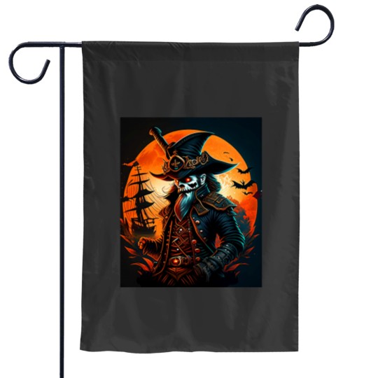 Discover Spooky Pirate Cartoon Halloween Comic Art Garden Flags