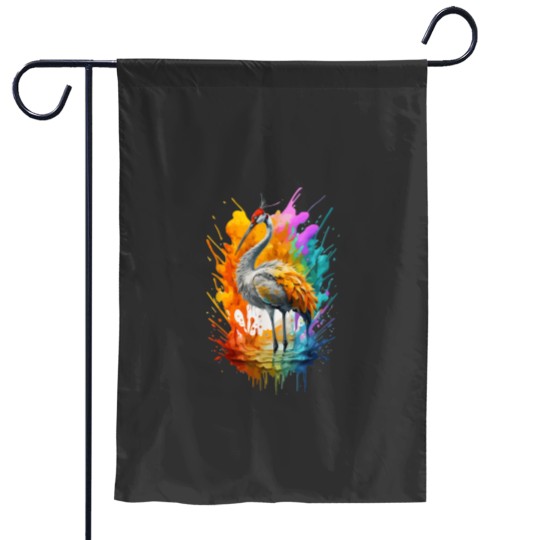 Discover Sandhill Crane Bird Cute Colorful Art Watercolor Garden Flags