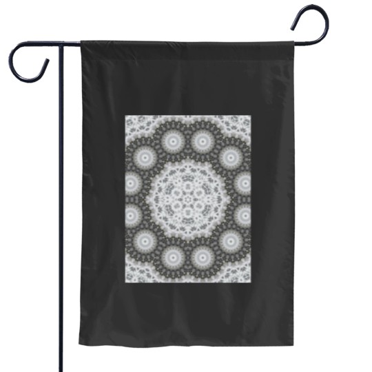 Discover Magic Ripples Kaleidoscope Mandala White Gray Graphic Garden Flags