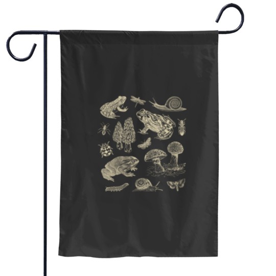 Discover Goblincore Vintagess Biology Nature Lovers Collection of Frog mushroomss Snail and Moth Insects Garden Flags