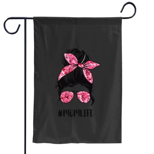 Discover Flower Mom Life Messy Bun Hair Sunglasses Pink Mothers Day Garden Flags
